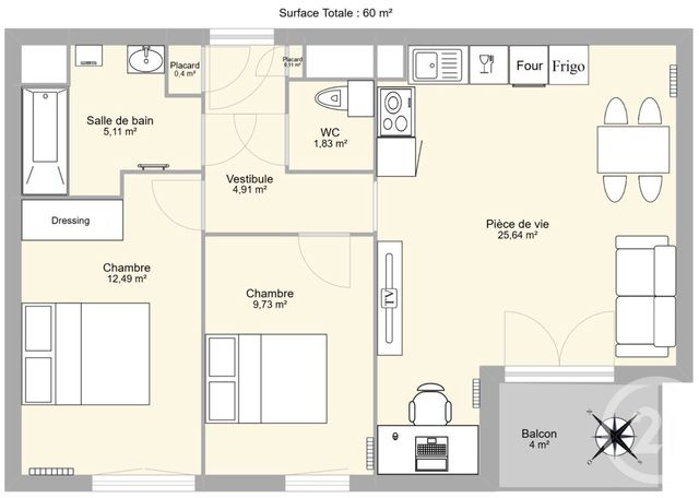 Appartement T3 à vendre - 3 pièces - 60.04 m2 - ST HERBLAIN - 44 - PAYS-DE-LOIRE - Century 21 A.B.E.